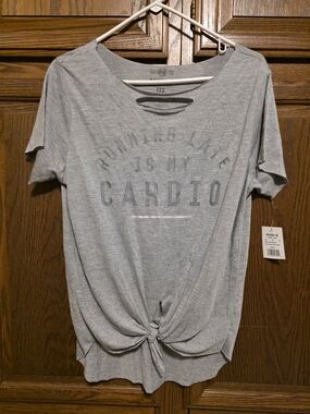 SO Sonoma Goods Gray 'Running Late Is My Cardio' Tie-Front Short Sleeve Tee